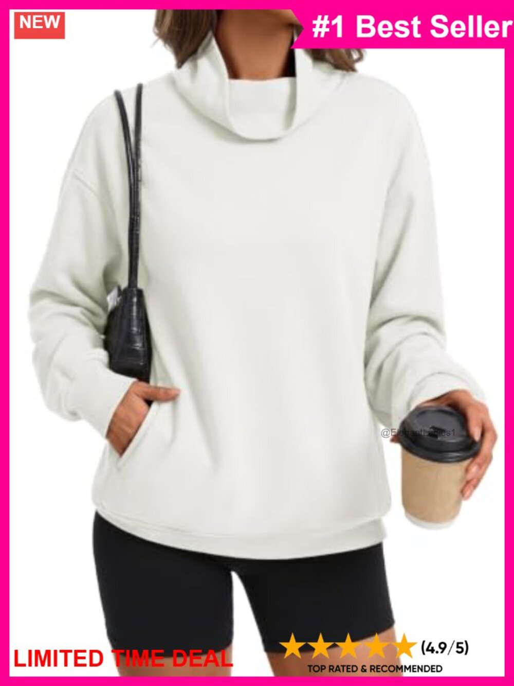 Oversized Fleece Mock Neck Sweatshirt Drop Shoulder Pullover